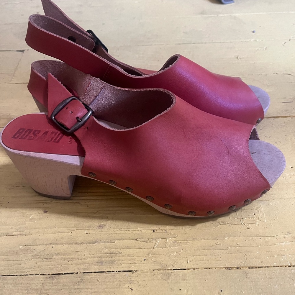 Women's Red Leather Mules